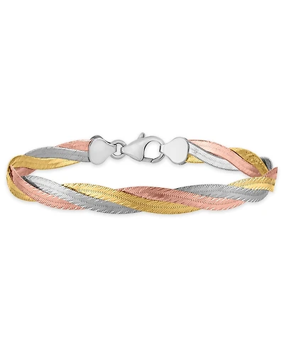 Macy's Braided Textured Diamond Cut Bracelet in 14k Tri-Color Gold Over Sterling Silver