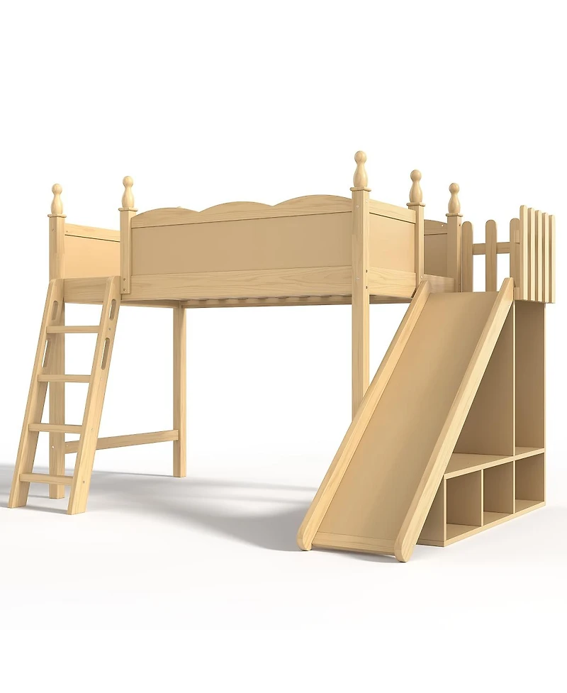 Streamdale Furniture Twin Loft Bed with Storage, Wardrobe, and Slide, Solid Wood