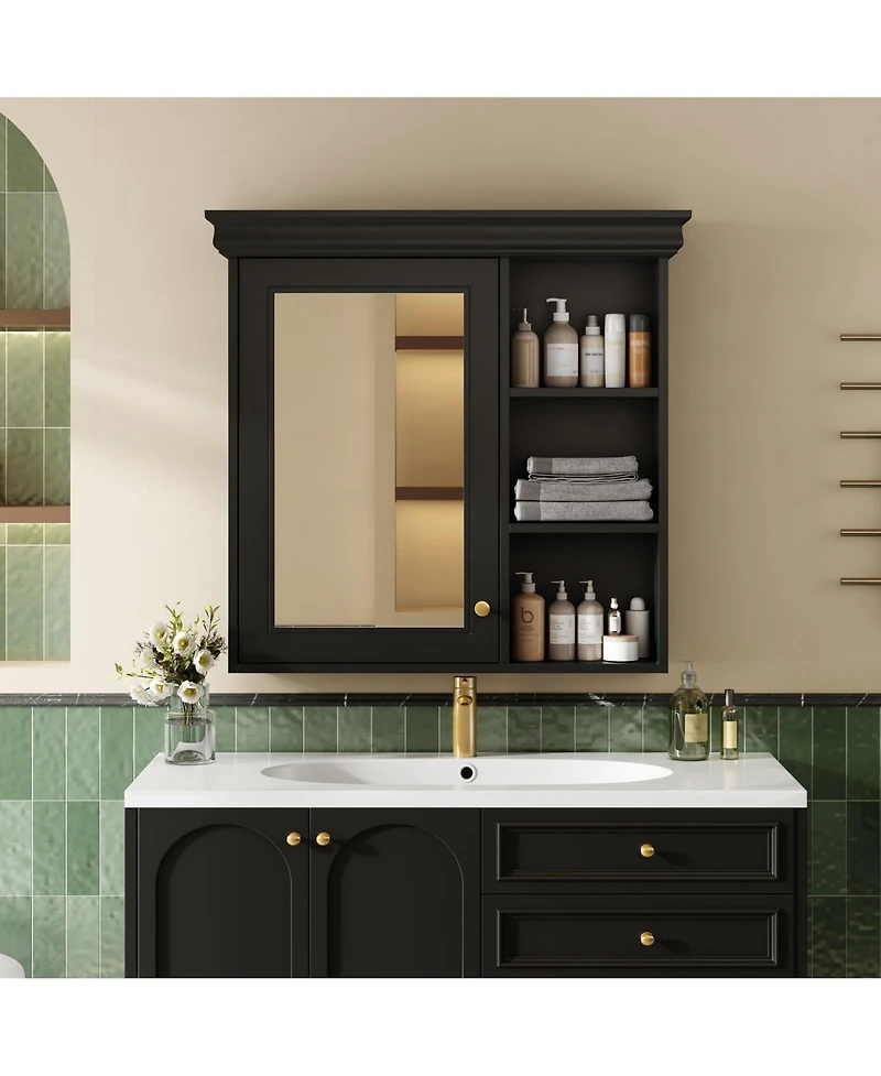 Phying Wall Mounted Bathroom Medicine Cabinet with Mirror Black Over Toilet Storage Cabinet Multifunctional Bathroom Storage Organizer
