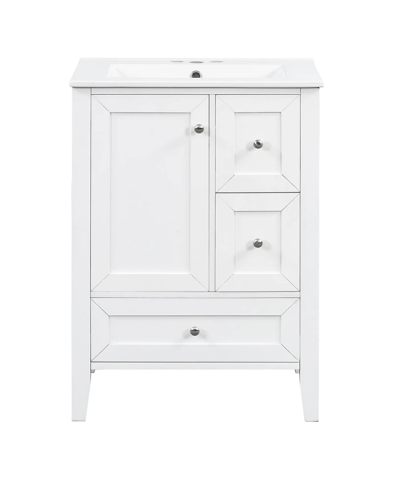 Sillysis 24 Inch Bathroom Vanity with Ceramic Sink, Freestanding Modern Cabinet, Soft Close Drawers for Small Bath