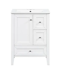 Sillysis 24 Inch Bathroom Vanity with Ceramic Sink, Freestanding Modern Cabinet, Soft Close Drawers for Small Bath