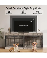 gaomon Dog Crate Furniture for 2 Dogs, Dog Kennel Indoor with 4 Storage Drawers and Feeding Bowls