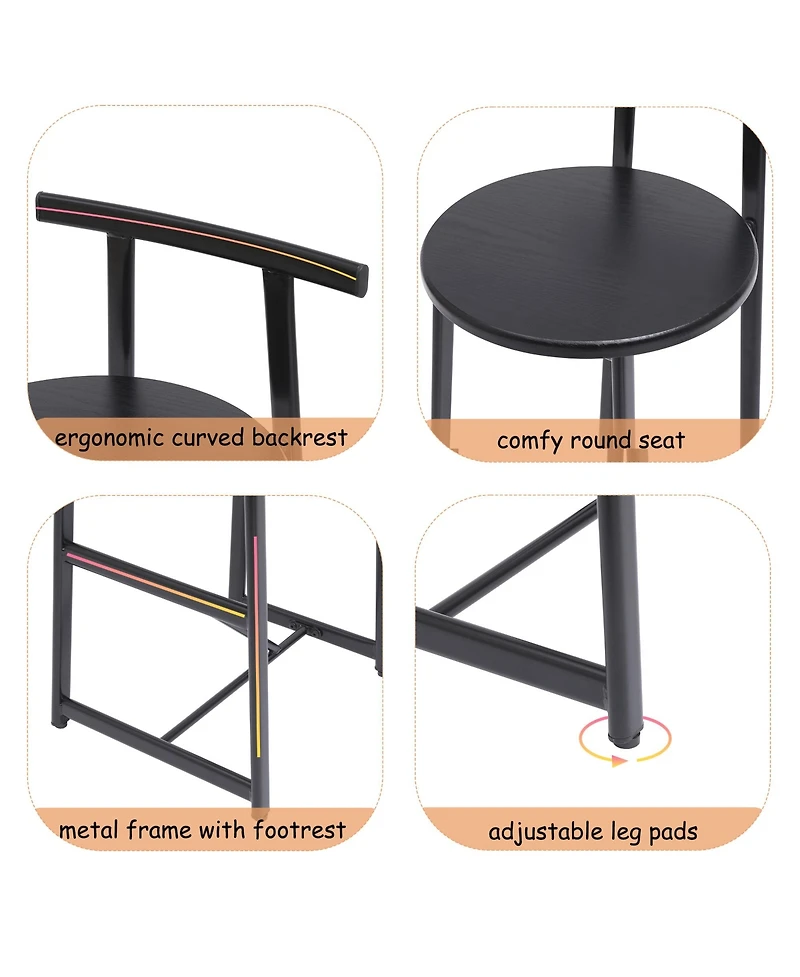 sumyeg Bar Stool Set of 3 Counter Height Barstools with Backrest, Armless Design for Kitchen Island Dining Use