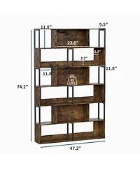 gaomon Modern 6-Tier Geometric Standing Bookshelf, Bookcase for Living Room Storage, Brown
