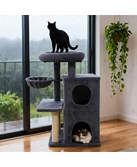 Gymax Cat Tree 2-Tier Condo Padded Plush Top Perch Sisal Scratching Posts