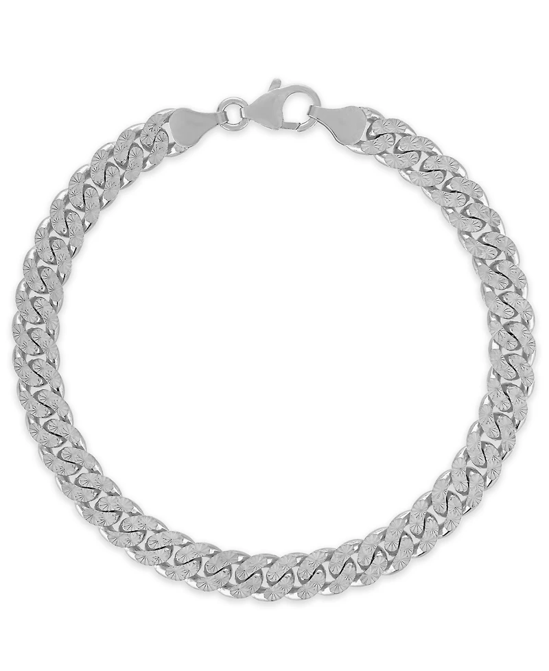 Macy's Men's Starburst Diamond-Cut Cuban Link Chain Bracelet in Sterling Silver