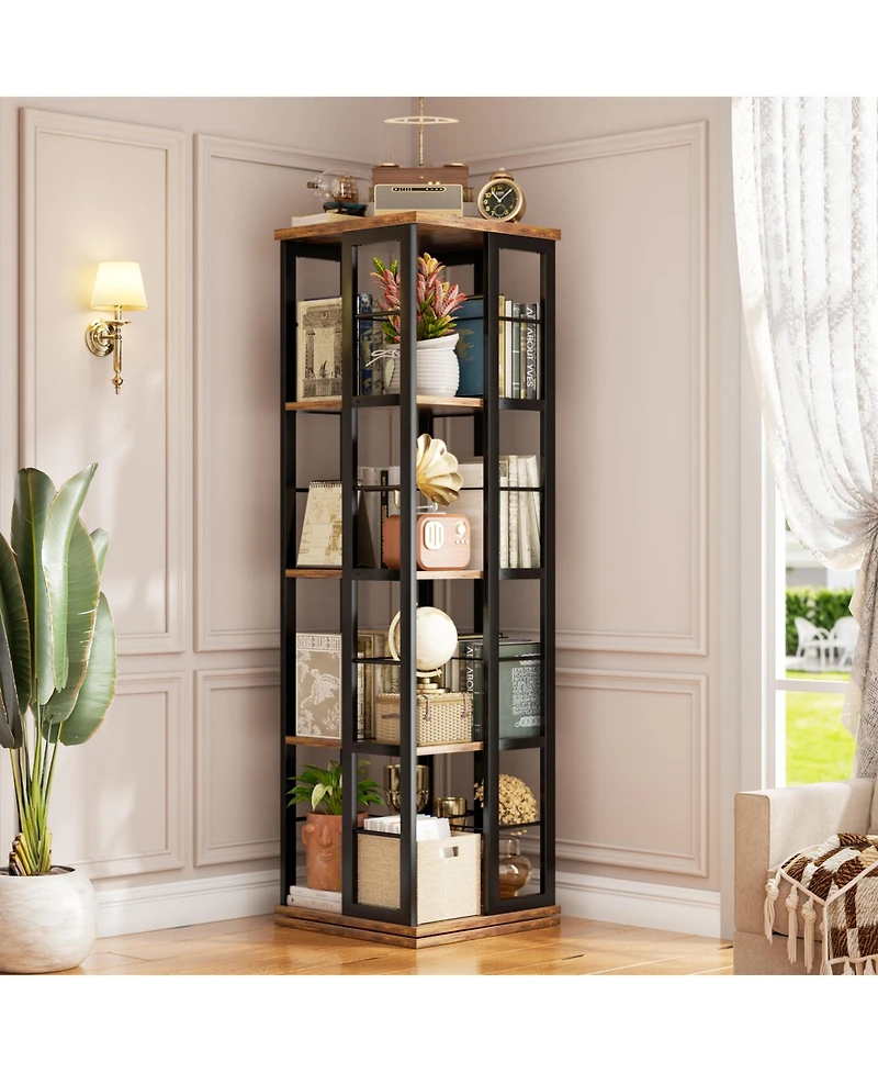 Aheaplus Corner 4-5 Tiers Display Shelves, Freestanding Rotating Bookshelf