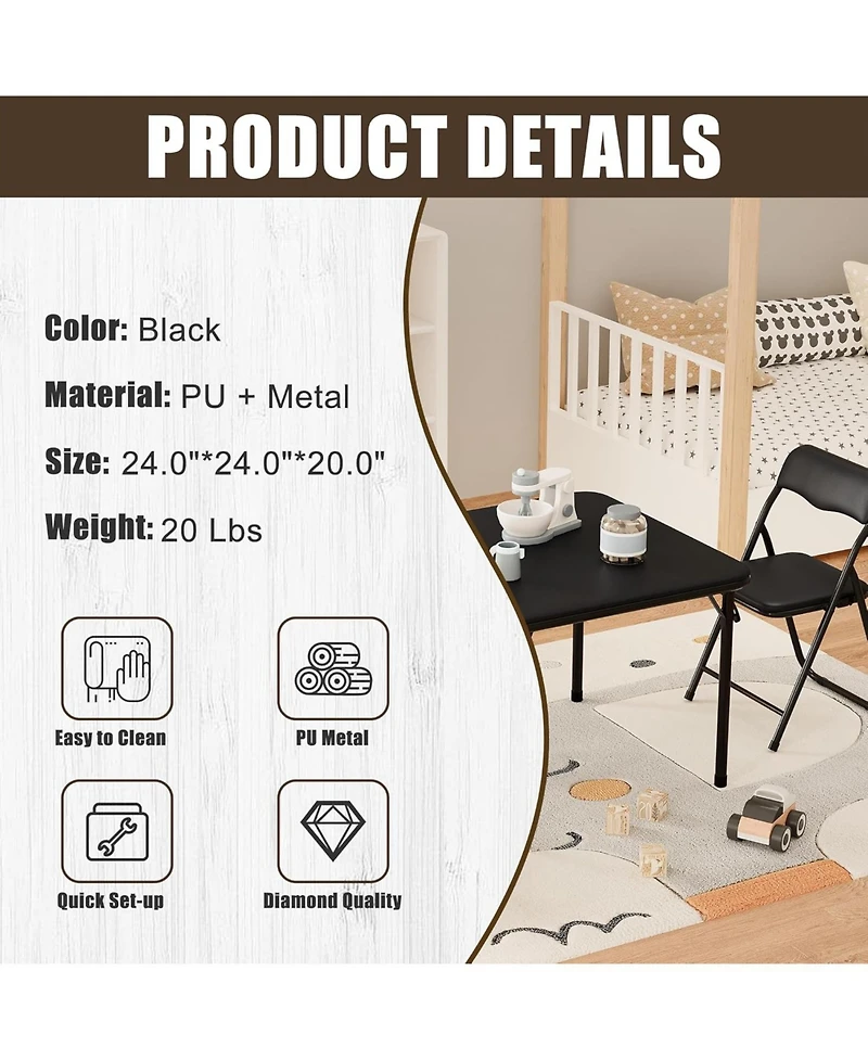 gaomon Folding Table And Chair Set Of 3, Portable Soft Pu Upholstered Seats, No Assembly Needed