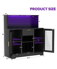 Aheaplus Kitchen Wine Bar Cabinet with Rack and Door, Coffee Buffet Table Storage Drawer