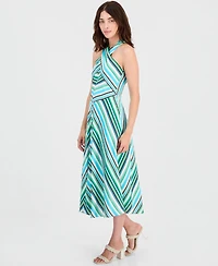 Tahari Asl Women's Striped Crisscross Halter Midi Dress