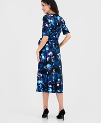 Kasper Women's Elbow-Sleeve Wrap-Front Fit & Flare Dress