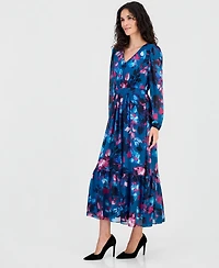 Kasper Women's Floral Balloon-Sleeve Smocked-Back Maxi Dress