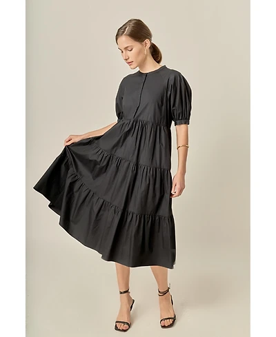 English Factory Women's Short Puff Sleeve Midi Dress