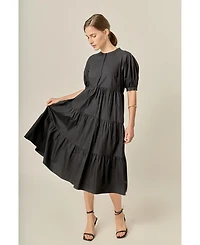 English Factory Women's Short Puff Sleeve Midi Dress