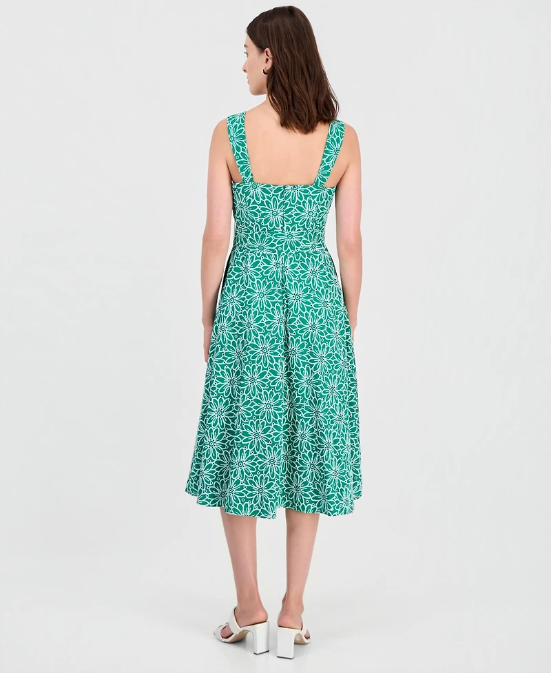 Tahhari Asl Women's Cotton Eyelet Belted Midi Dress