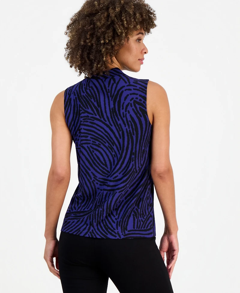Kasper Women's Printed V-Neck Sleeveless Blouse