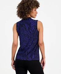Kasper Women's Printed V-Neck Sleeveless Blouse