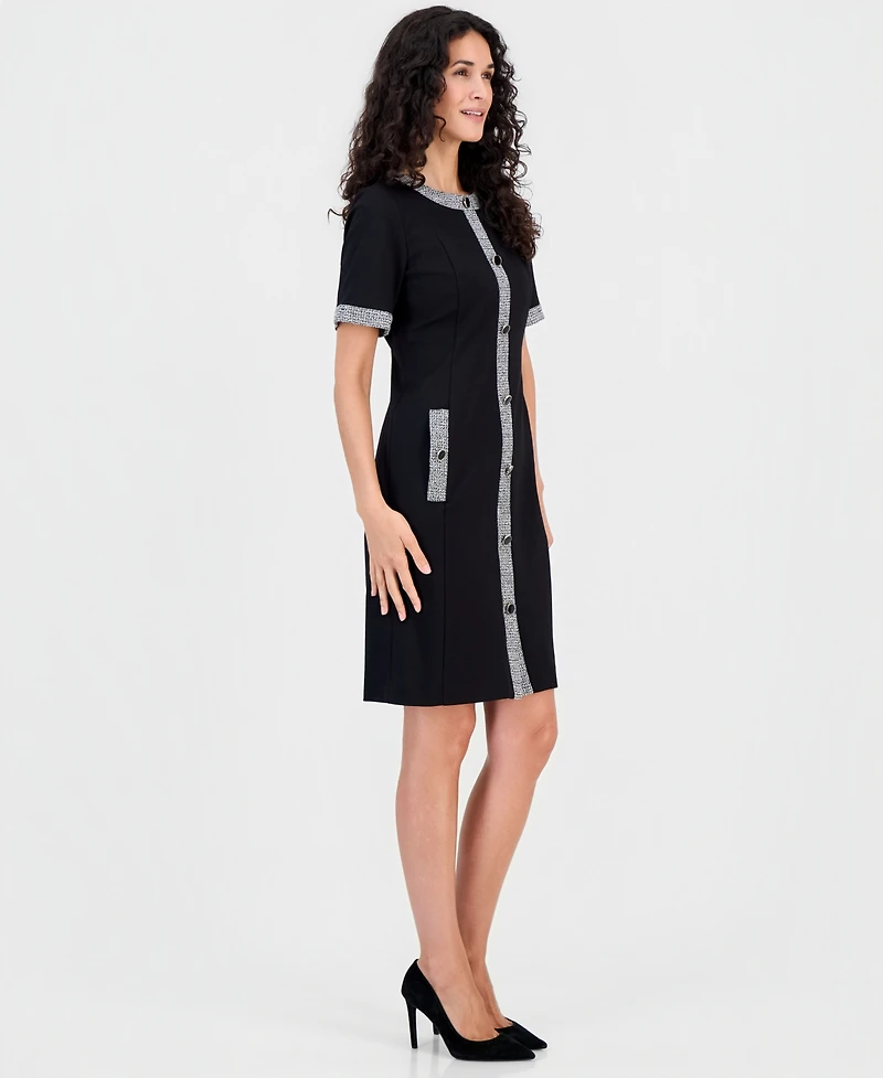 Kasper Women's Tweed-Trim Short-Sleeve Sheath Dress