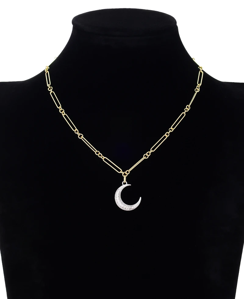 Unwritten Cubic Zirconia Fine Silver-Plated Moon Pendant Necklace