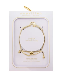 Unwritten Imitation Pearl and Cubic Zirconia Gold-Tone Plated Celestial Moon Adjustable Bolo Bracelet
