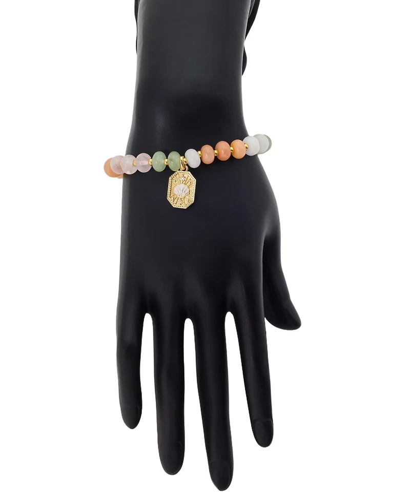 Unwritten Semi Precious Stone Gold-Tone Plated Seashell Charm Stretch Beaded Bracelet
