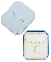 Unwritten Cubic Zirconia Gold-Tone Plated Celestial Pendant Duo Necklace Set