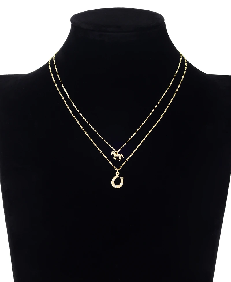 Unwritten Cubic Zirconia Gold-Tone Plated Western Icon Pendant Duo Pendant Necklace Set