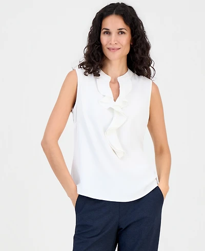 Kasper Women's Ruffled Split-Neck Sleeveless Blouse