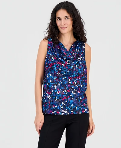 Kasper Women's Printed Pleated Cowlneck Sleeveless Top
