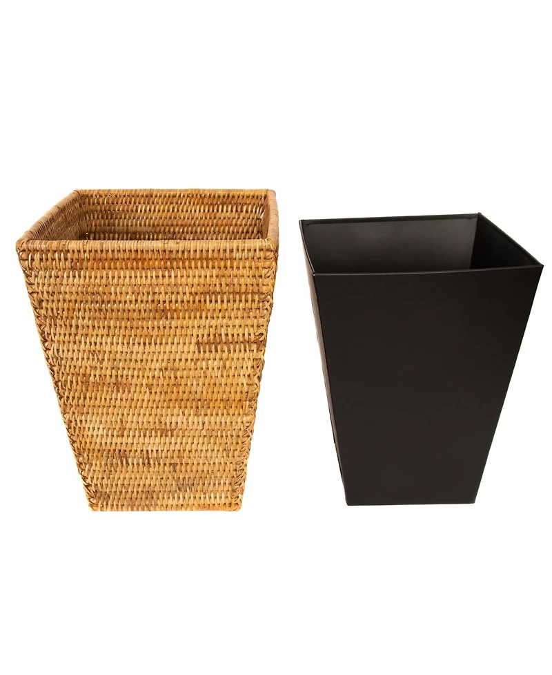 Artifacts Trading Company Rattan Square Tapered Waste Basket with Metal Liner