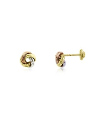 The Lovery Tri-Color Knot Screw Back Stud Earrings 14K Yellow Gold
