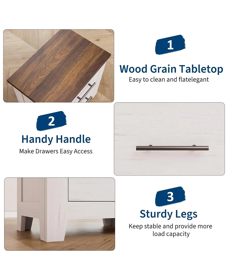 homfan Farmhouse Nightstand with 2 Drawers, Space Saving End Table for Bedroom and Living Room, Supports 170 Lbs