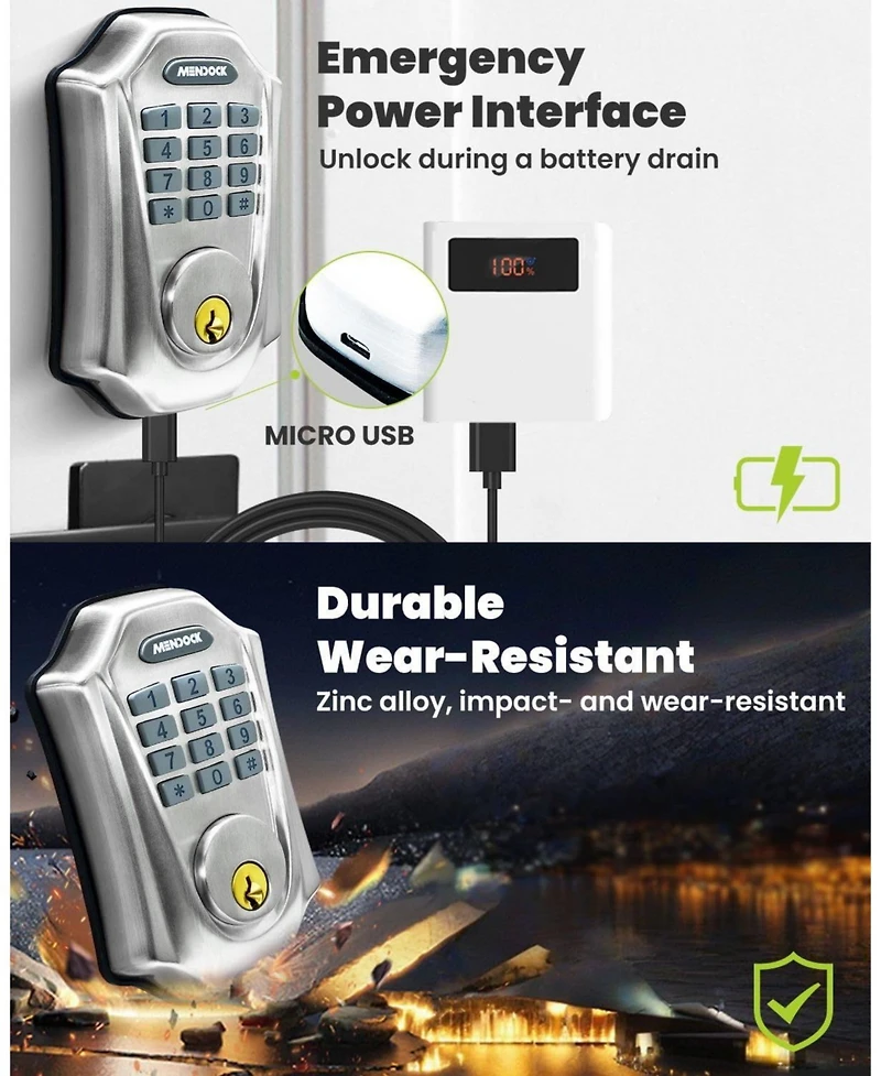Zachvo Keyless-Entry Smartphone Bluetooth Deadbolt Smart Lock with Touch Keypad, Auto-Lock, IP54 Waterproof, Satin Nickel