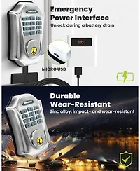 Zachvo Keyless-Entry Smartphone Bluetooth Deadbolt Smart Lock with Touch Keypad, Auto-Lock, IP54 Waterproof, Satin Nickel