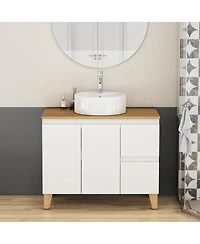Sillysis Freestanding Bathroom Vanity with Sink, Modern Solid Wood Top, Soft Close Drawers, Round Countertop Basin