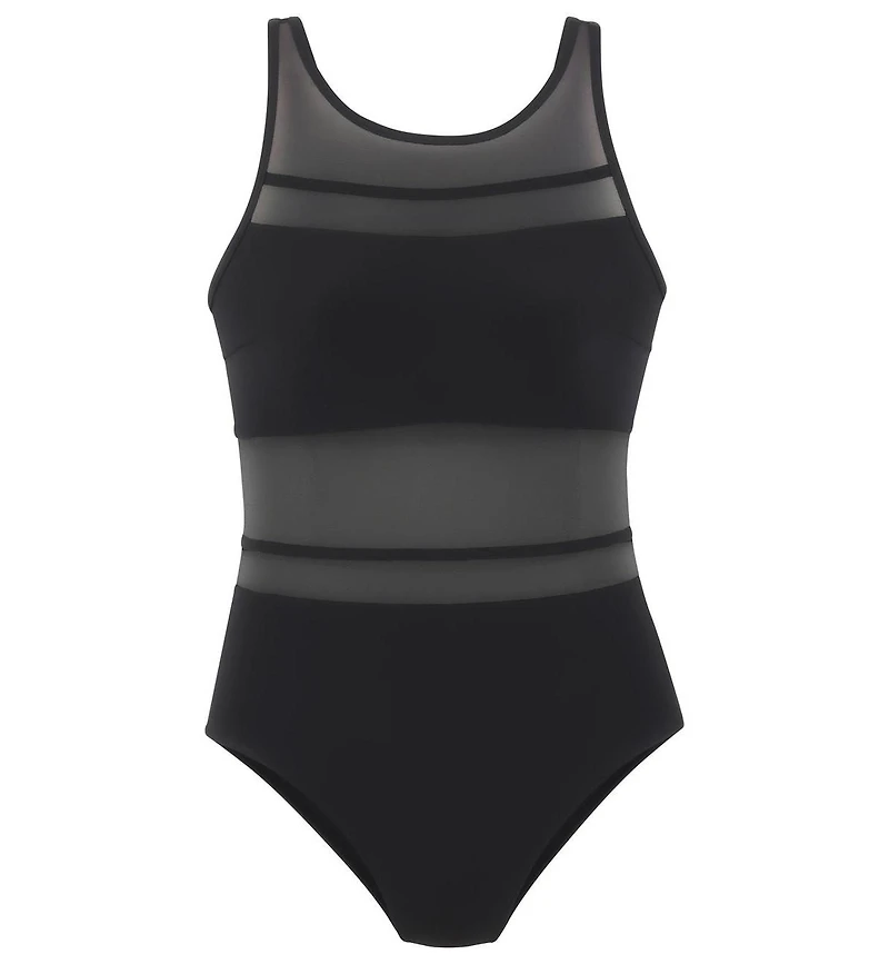 Lascana Women's Scoop Neck Mesh Detail One Piece Swimsuit Bra Sizing