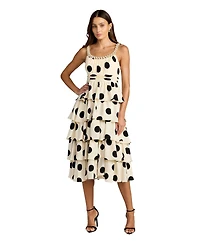 Mac Duggal Women's Polka Dot Charmeuse Scoop Neck Ruffle Midi Dress