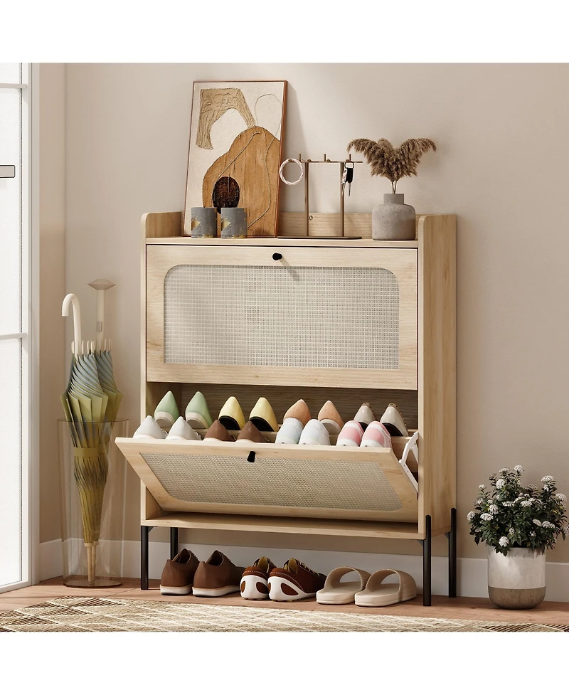 Homcom Shoe Cabinet with 2 Flip Drawers, Narrow Shoe Storage Cabinet