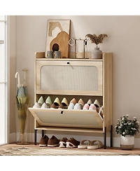 Homcom Shoe Cabinet with 2 Flip Drawers, Narrow Shoe Storage Cabinet