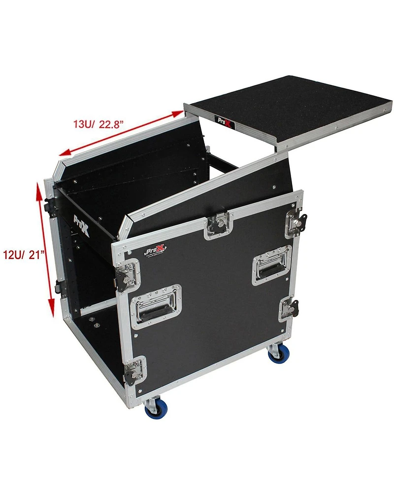 ProX T-12MRSS13ULT Flight Case with Laptop Shelf and Casters for 12U Rack x 13U Top Mixer Dj Combo