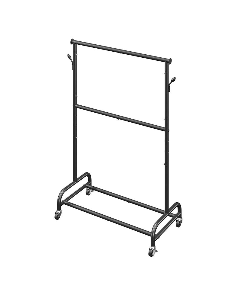 Ecooso Rolling Clothes Rack with Wheels, Adjustable Crossbar, Side Hooks, 150 lb Capacity, Heavy-Duty Carbon Steel Garment Rack