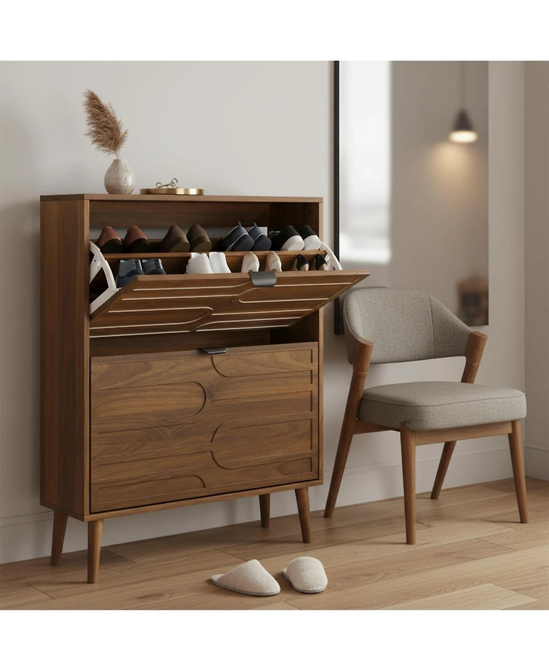Yigii Shoe Cabinet Entryway Narrow Storage Solid Wood Adjustable Shelves Modern Minimalist Compact Organizer