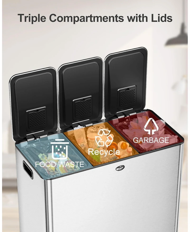 gaomon Dual Compartment Stainless Steel Kitchen Trash Can for Recycling