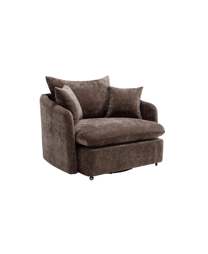 Streamdale Furniture 360degree(s) Swivel Oversized Armchair with 3 Pillows, Modern Brown Sofa Chair