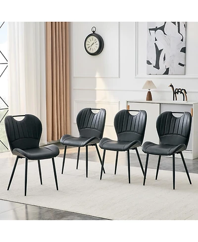 Streamdale Furniture Set of 4 Pu Dining Chairs with Integrated Handle and Metal Frame