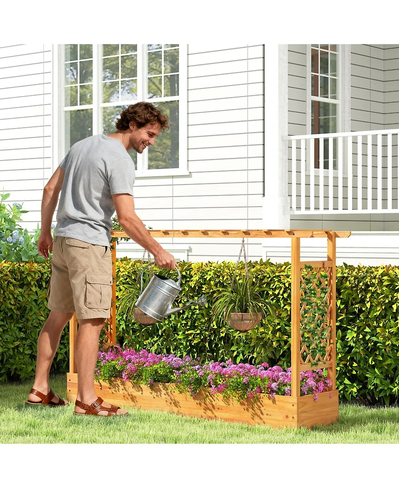Sugift 45 Inch Wooden Raised Garden Bed with Lattice Trellis for Outdoor