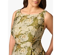 Adrianna Papell Plus Floral Jacquard Boat Neck Midi Dress