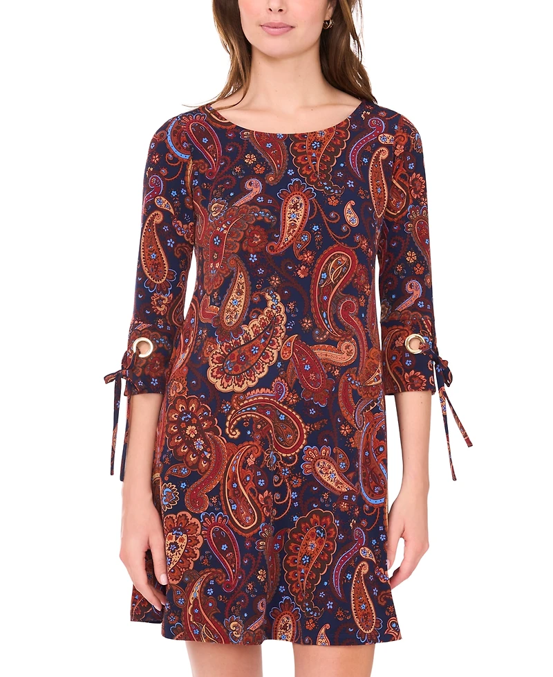 Msk Petite Crewneck 3/4-Length Sleeve Printed Dress