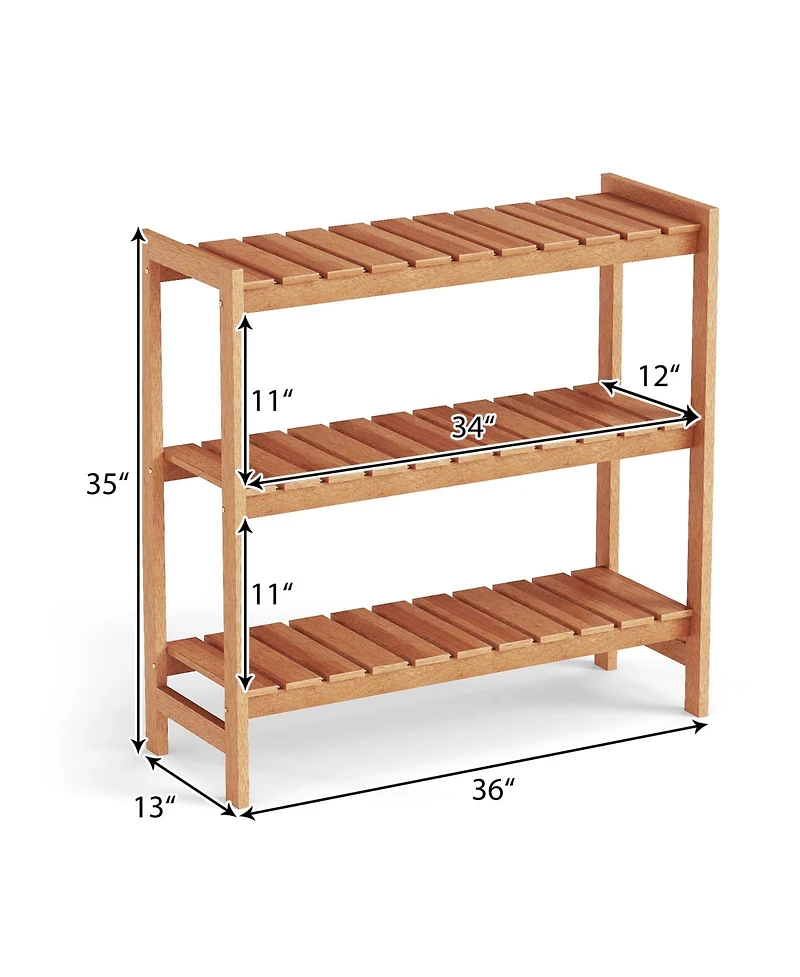 Sugift 3-Tier Solid Wood Plant Stand with Slatted Shelves