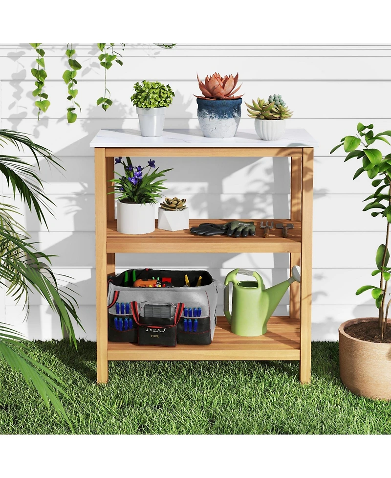 Sugift 3-Tier Garden Potting Bench Table with Marble-Like Countertop